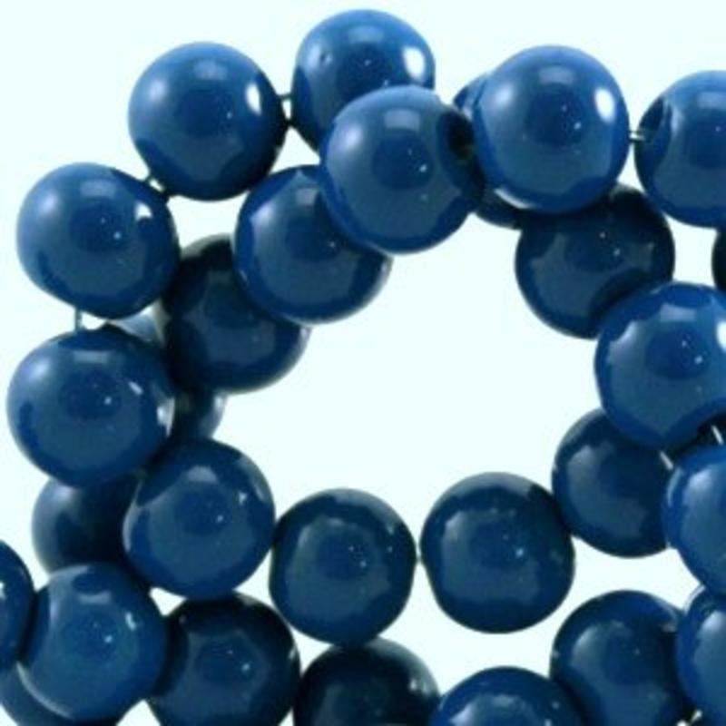 Glaskraal. 4mm. Rond. Blue. Opaque. 100 stuks voor.