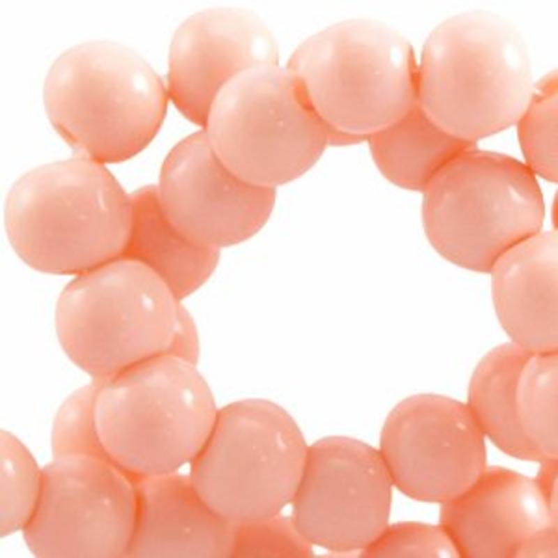 Glaskraal. 4mm. Rond. Rose Peach. Opaque. 100 stuks voor.