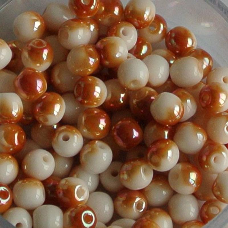 White Abricot Glaskraal. 4mm. Rond. 100 stuks voor