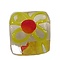 Glass bead. 14x14mm. Square. Transparent with yellow flower