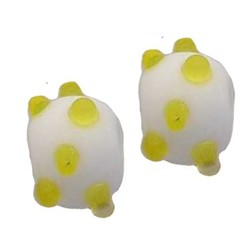 Glaskraal. 10mm. Fantasie, Wit met gele dots.