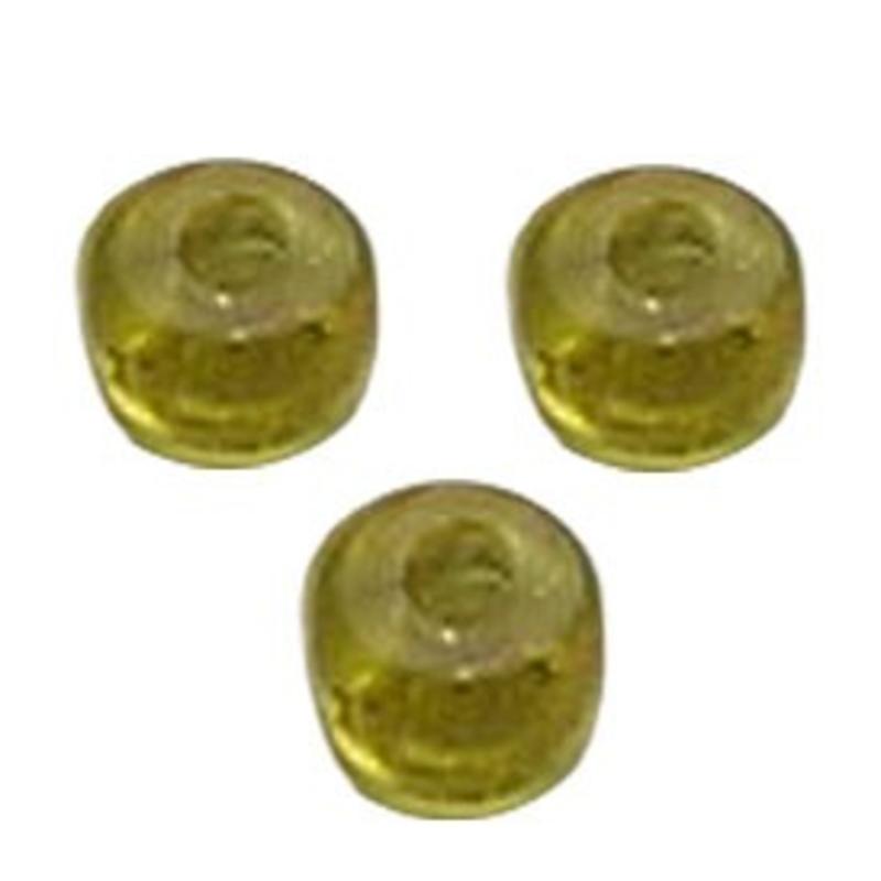 Glaskraal. 5x9mm. Veterkraal met zilverfolie. Geel.