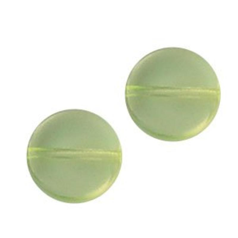 Glass bead. 10mm. Round Flat. Pale yellow.