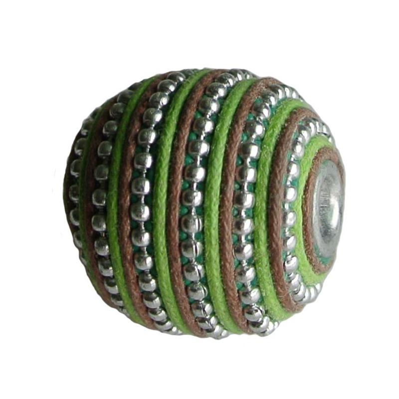 String Bead. 20mm. Green Brown with silver. big hole