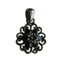 Metal openwork pendant 20mm. Old silver with black enamel