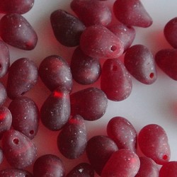 Glass bead drop. 5x7mm. Matt red The hole is on top of the bead. 100 pieces for.