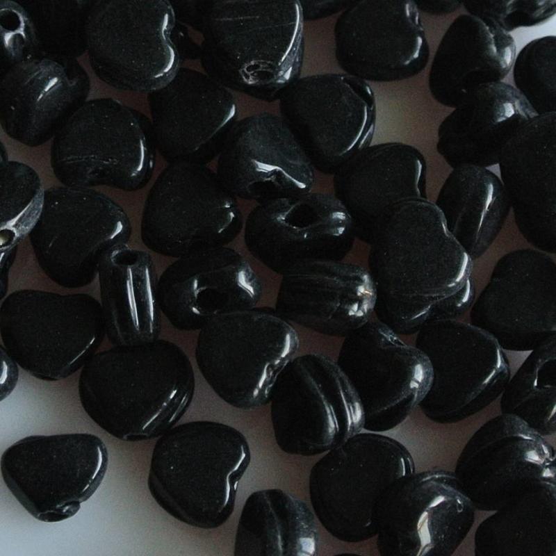 Glass bead heart. 5mm. Black. 100 pieces for.