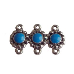 Metal insert with aqua stones. 17x30mm. Silver.