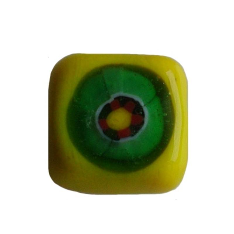 Glass bead fantasy yellow square flat 13mm.