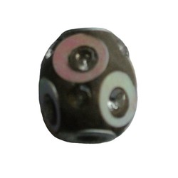 Kashmiribead. 13x15mm. Brown with rhinestones. with large hole.
