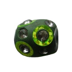 Kashmiribead. 13x15mm. Green with rhinestones. with large hole.