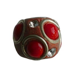 Kashmiribead. 15mm. Bruin Oranje met strass groot gat.