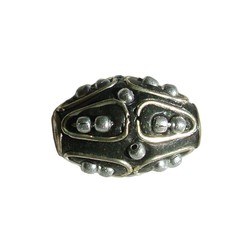 Kashmiribead 13x22mm. Zwart Zilver met groot gat. Ovaal