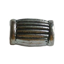Metal bead large ribbed tube. 10x15mm. Silver.