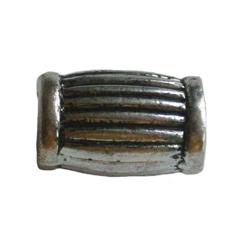 Metal bead large ribbed tube. 10x15mm. Silver.