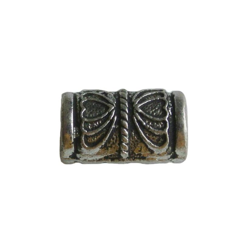Metal bead big tube butterfly. 10x17mm. Silver. Large hole beads