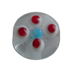 Glass bead, 3x10mm, Flat Round, Aqua with red flower