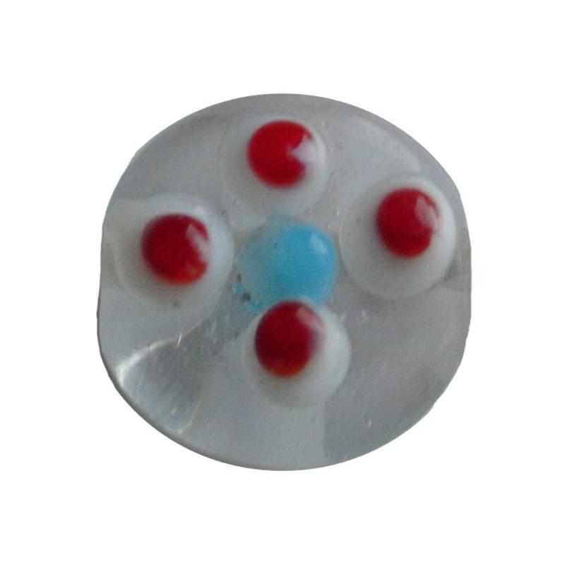 Glaskraal, 3x10mm, Rond plat, Aqua met rood bloemetje