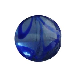 Glaskraal. 13mm, Rond pastillevormig, Kobaltblauw met fantasiemotief 5 stuks voor
