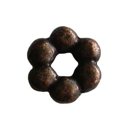 Metalen kraal spacer. 9x2mm. Groot rijggat Roodkoperkleurig.