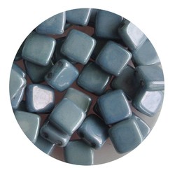 2-Loch-Platz Beads 6x6mm. Weiß Blau glänzendes