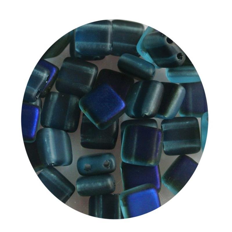 2 Hole Square Beads 6x6mm. Blue Matt Azuro