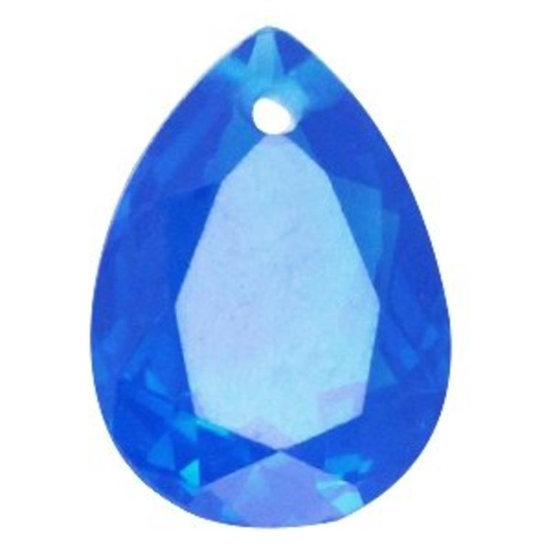 Facetgelepen teardrop-shaped pendant 18x25mm Dark Capri Blue