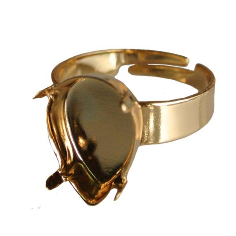 Einstellbare Ring. Gold für Swarovski Tropfen 14x10mm