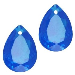 Facetgelepen drop-shaped pendant 10x14mm Dark Capri Blue