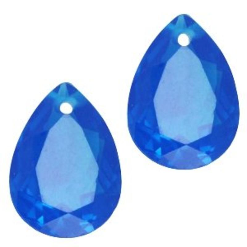 Facetgelepen Teardrop-Anhänger 10x14mm Dunkel Capri Blue