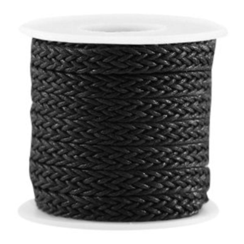 Macrame knotted wax cord 7mm wide Black 0:50 per meter
