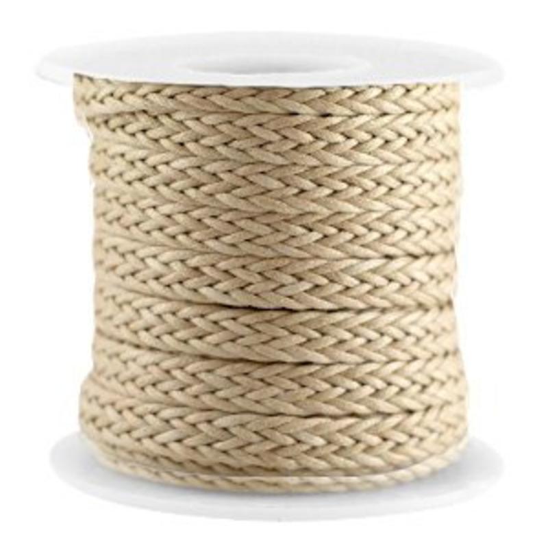 Macrame geknoopt waxkoord 7mm breed Khaki per 0.50 meter