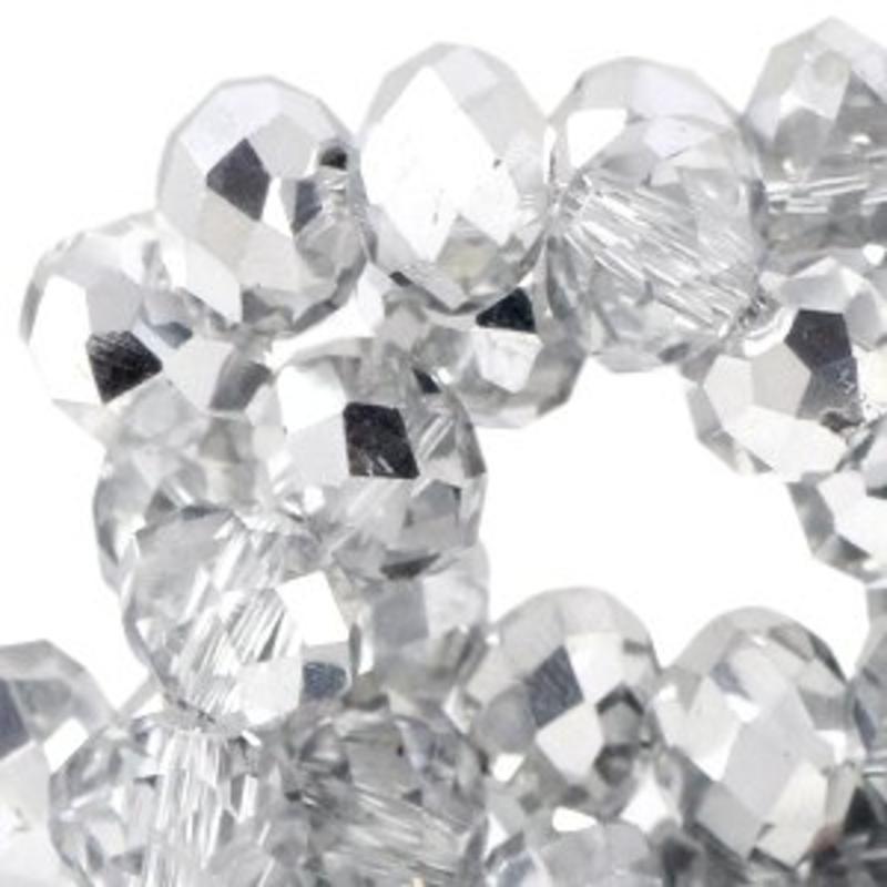 Geslepen Rondelle 3x4mm Crystal met een halve silver coating 10 stuks voor