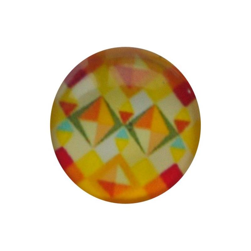 Cabochon Glas met plaatje aan de achterkant Rond 12mm geel vintage