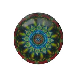 Cabochon Glas met plaatje aan de achterkant Rond 12mm mandala blue red