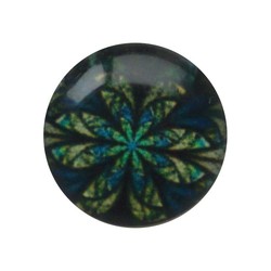 Cabochon Glass with plate at the back 12mm round retro flower blue green