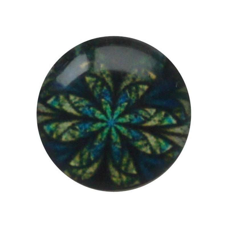 Cabochon Glas met plaatje aan de achterkant Rond 12mm retro flower blue green