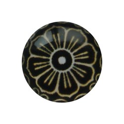Cabochon Glass with plate at the back 12mm round retro flower brown
