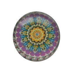 Cabochon Glass with plate on the rear 12mm Round mandala purple