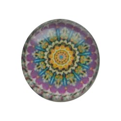 Cabochon Glass with plate on the rear 12mm Round mandala purple