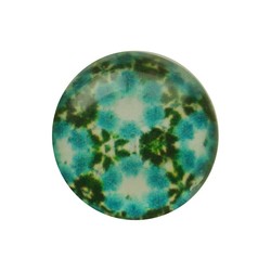 Cabochon Glass with plate at the back 12mm round retro aqua flowers