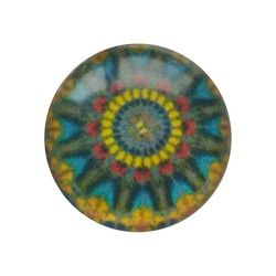 Cabochon Glas met plaatje aan de achterkant Rond 12mm mandala multi yellow