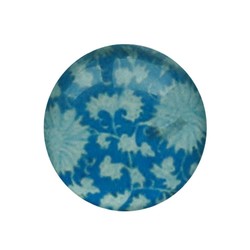 Cabochon Glass with plate on the back around 12mm Flowers Blue white