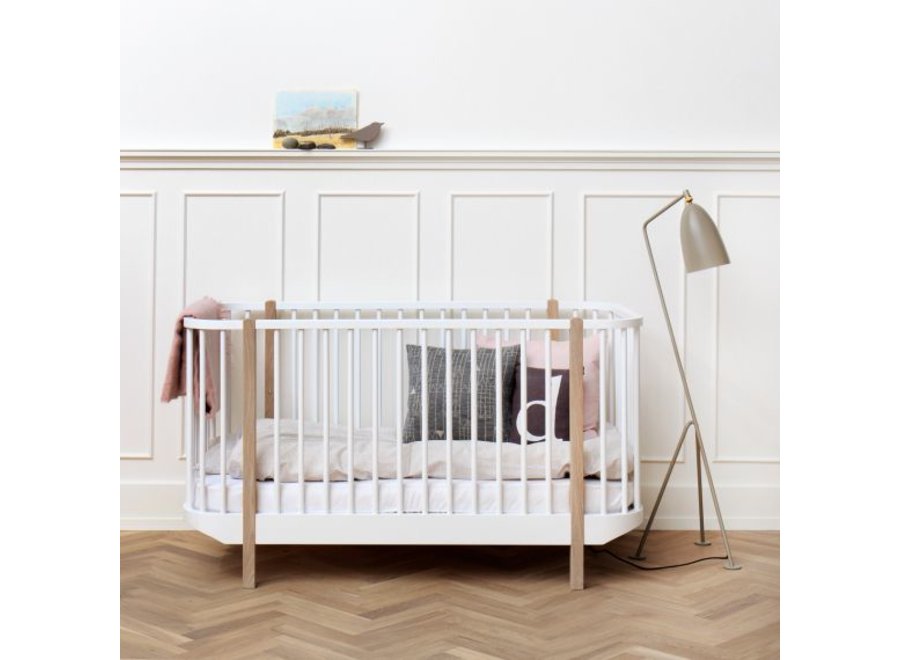 oak and white cot