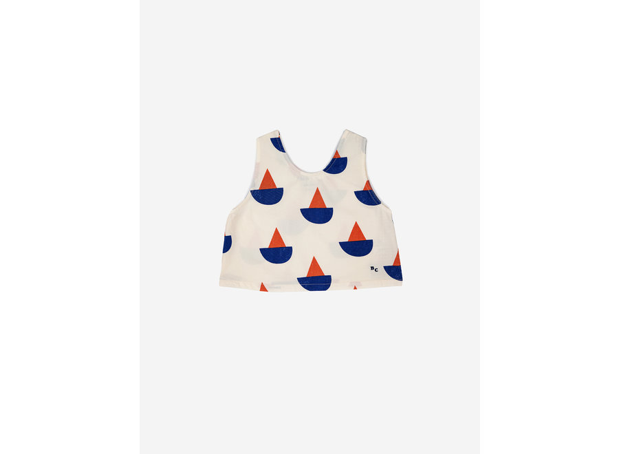 Sail Boat all over woven tank top White