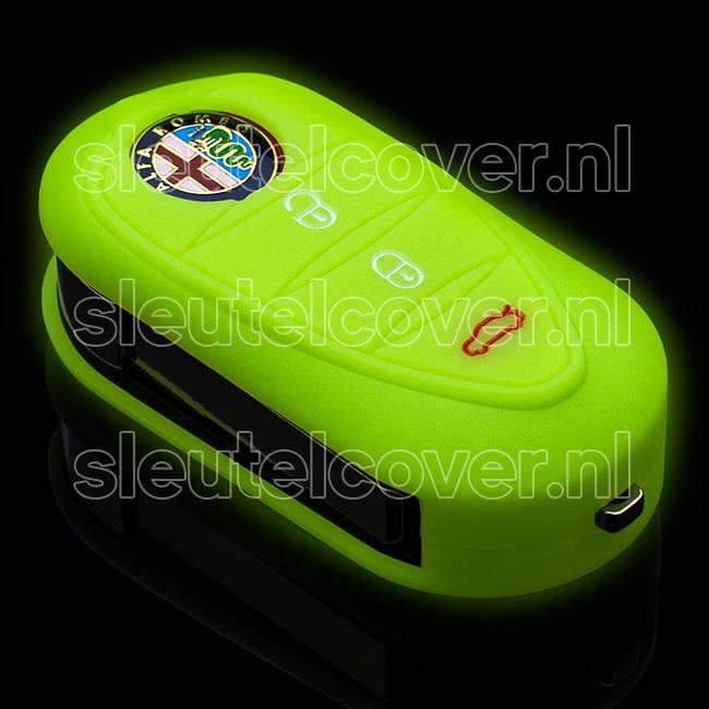 Autosleutel Hoesje geschikt voor Alfa Romeo - SleutelCover - Silicone Autosleutel Cover - Sleutelhoesje Glow in the dark / Lichtgevend