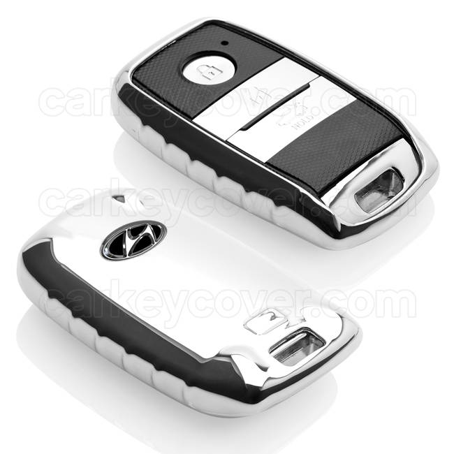 Autosleutel Hoesje geschikt voor Hyundai - SleutelCover - TPU Autosleutel Cover - Sleutelhoesje Chrome / Hoogglans Zilver