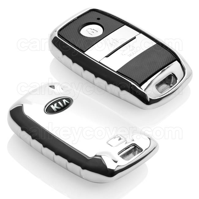 Autosleutel Hoesje geschikt voor Kia - SleutelCover - TPU Autosleutel Cover - Sleutelhoesje Chrome / Hoogglans Zilver