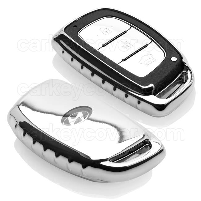 Autosleutel Hoesje geschikt voor Hyundai - SleutelCover - TPU Autosleutel Cover - Sleutelhoesje Chrome / Hoogglans Zilver