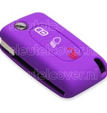 Autosleutel Hoesje geschikt voor Peugeot - SleutelCover - Silicone Autosleutel Cover - Sleutelhoesje Paars